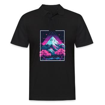 Geometrisch Japan Kirschblüte Berge Neon Fabel - Männer Poloshirt - Schwarz - Vorne - Kai (181cm)