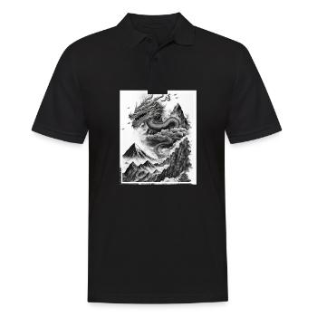 Drachen Japan Kirschblüte Berge Neon Retro Fabel - Männer Poloshirt - Schwarz - Vorne - Kai (181cm)