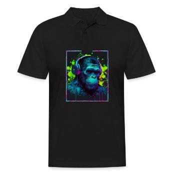 Affe Polygon Headset Headphones Gamer Geometrisch - Männer Poloshirt - Schwarz - Vorne - Kai (181cm)