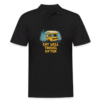 Bien manger Voyager Souvent drôle Voyage Humour Voyager - Polo Homme - noir - Devant - Kai (181cm)