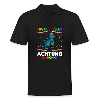 Erstklässler Achtung ich komme Dino 1. Klasse - Männer Poloshirt - Schwarz - Vorne - Kai (181cm)
