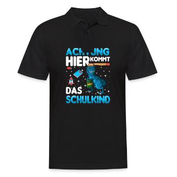 Achtung hier kommt das Schulkind Einschulung dino - Männer Poloshirt - Schwarz - Vorne - Kai (181cm)