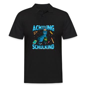 Achtung Schulkind 1. Klasse Dinosaurier Tyranno - Männer Poloshirt - Schwarz - Vorne - Kai (181cm)