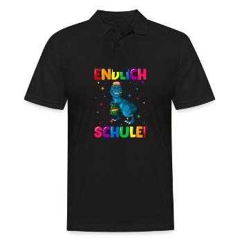 Endlich Schule Einschulung Grundschule 1. Klasse - Männer Poloshirt - Schwarz - Vorne - Kai (181cm)