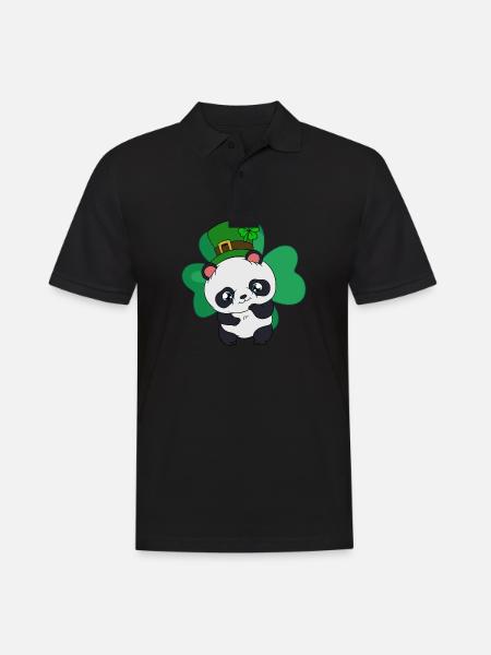 Panda de la Saint-Patrick avec chapeau de Saint-Patrick - Polo Homme - noir