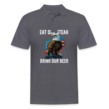 Mangez notre steak Buvez notre bière BBQ Lover American - Polo Homme - charbon - Devant - Nico (186cm)