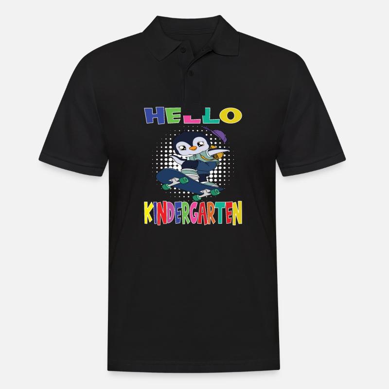 Hello Kindergarten Skateboard Penguin - Polo Homme - noir