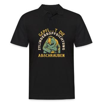 Gepflegt die Zylinderkopfdichtung abschrauben - Männer Poloshirt - Schwarz - Vorne - Kai (181cm)