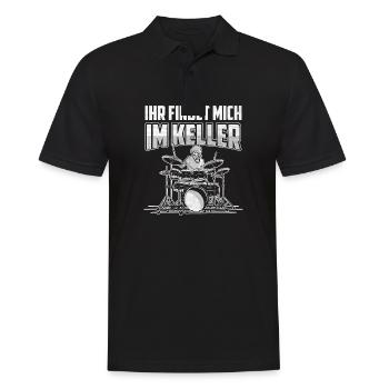 Ihr findet mich im Keller Schlagzeug - Männer Poloshirt - Schwarz - Vorne - Kai (181cm)