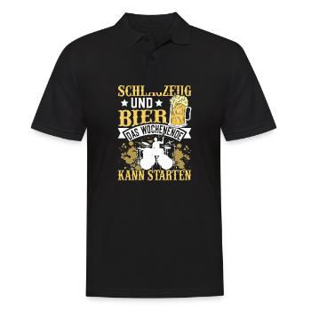 Schlagzeug und Bier das Wochenende kann starten - Männer Poloshirt - Schwarz - Vorne - Kai (181cm)