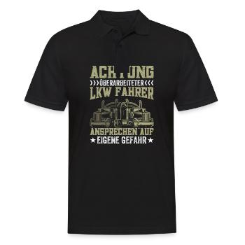 Achtung überarbeiteter Lkw Fahrer AnsprechenGefahr - Männer Poloshirt - Schwarz - Vorne - Kai (181cm)