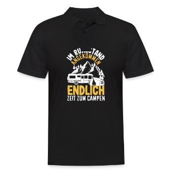 Im Ruhestand angekommen - endlich Zeit zum Campen - Männer Poloshirt - Schwarz - Vorne - Kai (181cm)