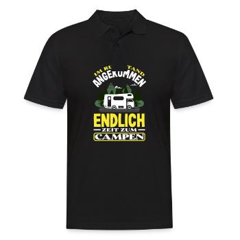 Im Ruhestand angekommen - endlich Zeit zum Campen - Männer Poloshirt - Schwarz - Vorne - Kai (181cm)