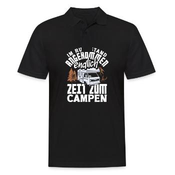 Im Ruhestand angekommen - endlich Zeit zum Campen - Männer Poloshirt - Schwarz - Vorne - Kai (181cm)