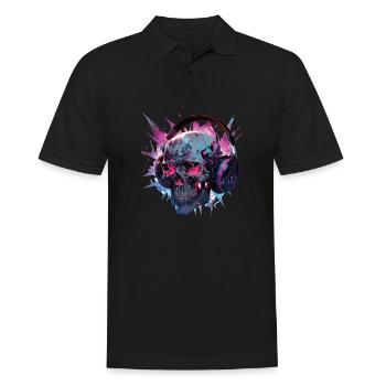 Skull Skull Kopfhörer Totenschädel Modern - Männer Poloshirt - Schwarz - Vorne - Kai (181cm)