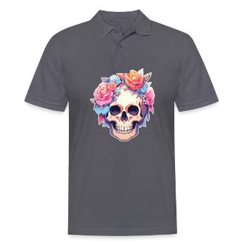 Skulls Skull Blumen Blumenschädel Totenschädel - Männer Poloshirt - Anthrazit - Vorne - Nico (186cm)