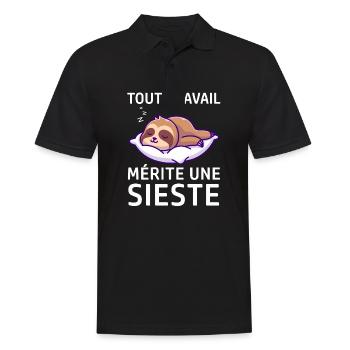 Tout travail mérite une sieste - drôle paresseux - Polo Homme - noir - Devant - Kai (181cm)