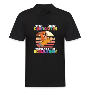 Tschüss Kindergarten Ich Bin Jetzt Ein Schulkind! - Männer Poloshirt - Schwarz - Vorne - Kai (181cm)