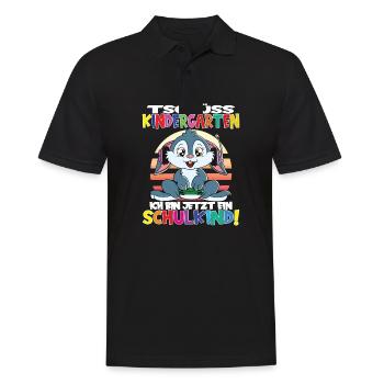 Tschüss Kindergarten Ich Bin Jetzt Ein Schulkind! - Männer Poloshirt - Schwarz - Vorne - Kai (181cm)