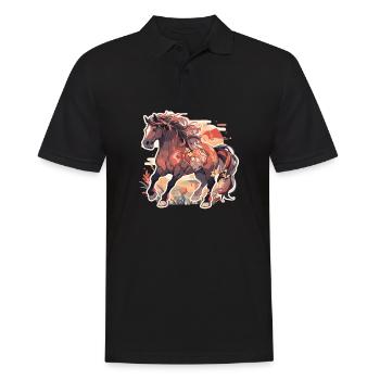 Cheval chevaux jument Folen équitation cavalier cadeau - Polo Homme - noir - Devant - Kai (181cm)