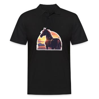 Pferd Retro Pferd Sonnenuntergang Reiten - Männer Poloshirt - Schwarz - Vorne - Kai (181cm)