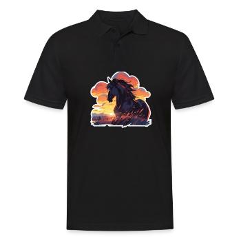 Pferde Schwarzes Pferd Pferd Sonnenuntergang - Männer Poloshirt - Schwarz - Vorne - Kai (181cm)
