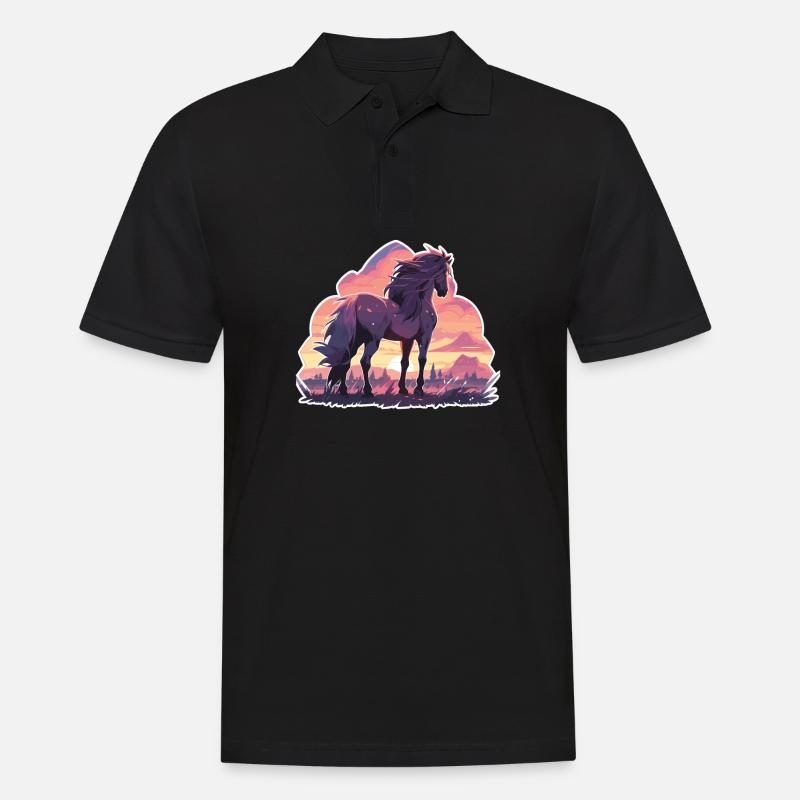 Pferde Schwarzes Pferd Pferd Sonnenuntergang - Männer Poloshirt - Schwarz