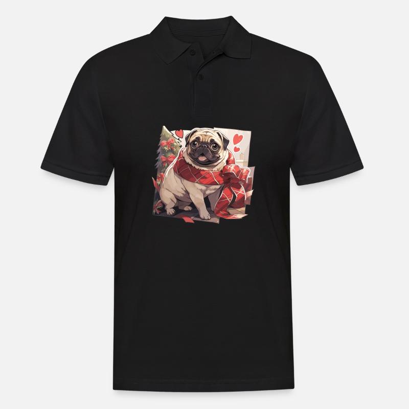 Mops Mops Hund Mops Weihnachten Pug Xmas - Männer Poloshirt - Schwarz