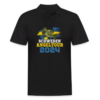 Angeltrip Schweden 2024 Angelurlaub Schweden - Männer Poloshirt - Schwarz - Vorne - Kai (181cm)