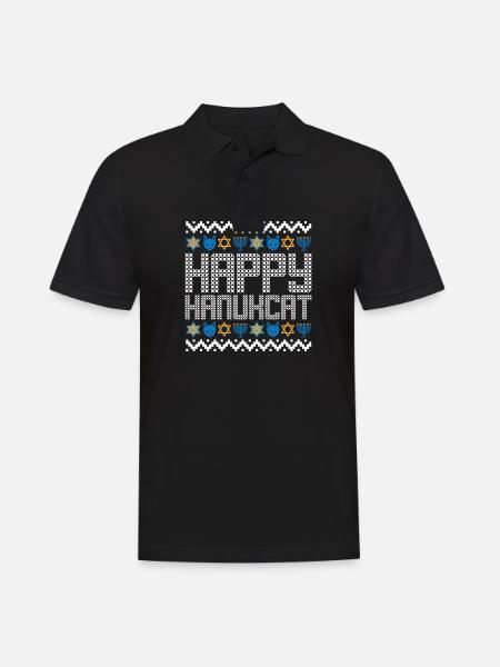 Happy Hanukcat Hanukkah Jewish Ugly Christmas Cat - Men's Polo Shirt - black