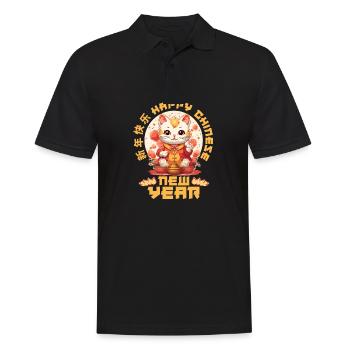 Joyeux Nouvel An Chinois 2024 Chat Porte-bonheur Matching - Polo Homme - noir - Devant - Kai (181cm)
