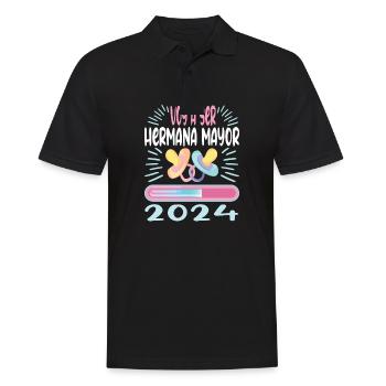 Schwester 2024 Hermana Mayor 2024 - Männer Poloshirt - Schwarz - Vorne - Kai (181cm)