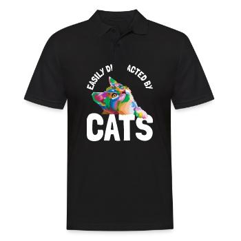 Facilement distrait par les chats - Polo Homme - noir - Devant - Kai (181cm)
