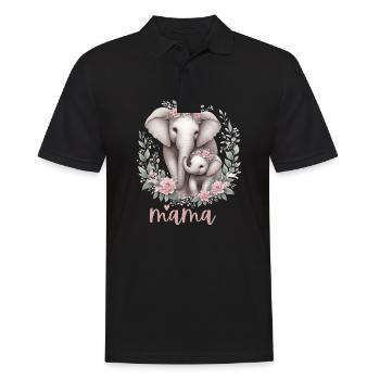 Mama Heart Floral Wreath Elephant Baby Shower - Männer Poloshirt - Schwarz - Vorne - Kai (181cm)