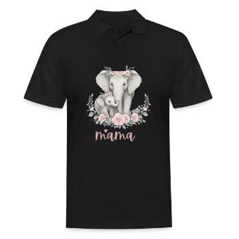 Mama Heart Floral Wreath Elephant Baby Shower - Männer Poloshirt - Schwarz - Vorne - Kai (181cm)