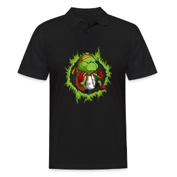 Tortue de Kung Fu avec fond de feu en demi-teinte - Polo Homme - noir - Devant - Kai (181cm)