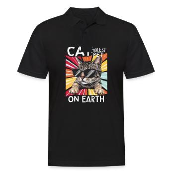 Cat Coolest Pet On Earth Retro Sunglasses Funny - Männer Poloshirt - Schwarz - Vorne - Kai (181cm)