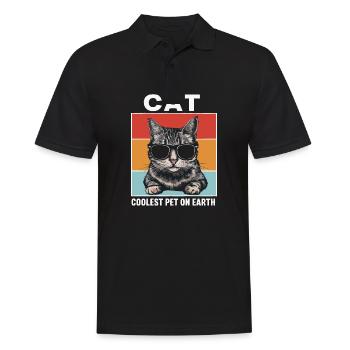 Cat Coolest Pet On Earth Retro Sunglasses Funny - Männer Poloshirt - Schwarz - Vorne - Kai (181cm)