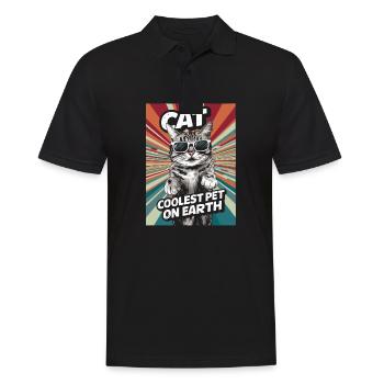 Cat Coolest Pet On Earth Retro Sunglasses Funny - Männer Poloshirt - Schwarz - Vorne - Kai (181cm)