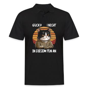 Lustiger Katzen Spruch Guck mich nicht in diesem - Männer Poloshirt - Schwarz - Vorne - Kai (181cm)