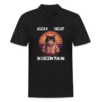Lustiger Katzen Spruch Guck mich nicht in diesem - Männer Poloshirt - Schwarz - Vorne - Kai (181cm)