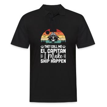 Ship Yacht Boat Vintage Captain - Men's Polo Shirt - black - Front - Kai (181cm)