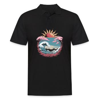 Big Wave Vaporwave Aesthetic 80s Anime Fashion - Männer Poloshirt - Schwarz - Vorne - Kai (181cm)