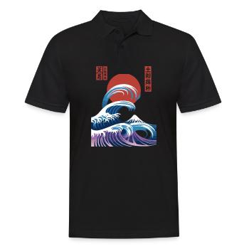 Big Wave Vaporwave Aesthetic 80s Anime Fashion - Männer Poloshirt - Schwarz - Vorne - Kai (181cm)