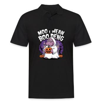 Funny Hippo Halloween Ghost Costume Boo Deng Pun - Men's Polo Shirt - black - Front - Kai (181cm)