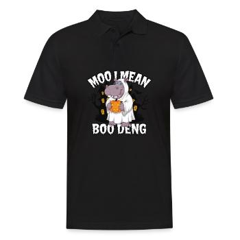 Funny Hippo Halloween Ghost Costume Boo Deng Pun - Men's Polo Shirt - black - Front - Kai (181cm)