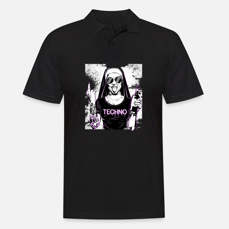 Rebellious Nun Techno Party Hardstyle - Männer Poloshirt - Schwarz