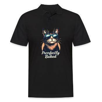 Purrfectly Baked Katze Lustiger Katzen Spruch - Männer Poloshirt - Schwarz - Vorne - Kai (181cm)