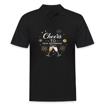 Cheers to New Beginnings – Festliches Silvester - Männer Poloshirt - Schwarz - Vorne - Kai (181cm)