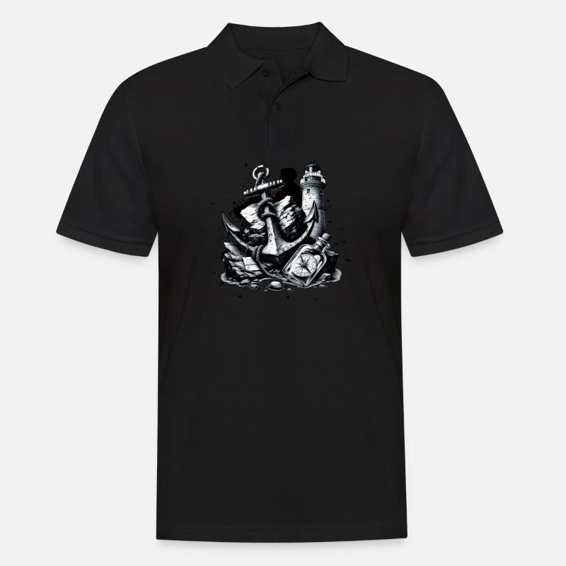Anker Leuchtturm Kompass Flaschenpost - Männer Poloshirt - Schwarz